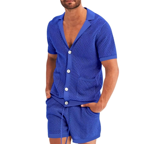 Conjuntos de dos piezas Cagnkofi para hombre, chándales de verano, suéter informal de manga corta con botones, camisas y pantalones cortos, traje para vacaciones en la playa.