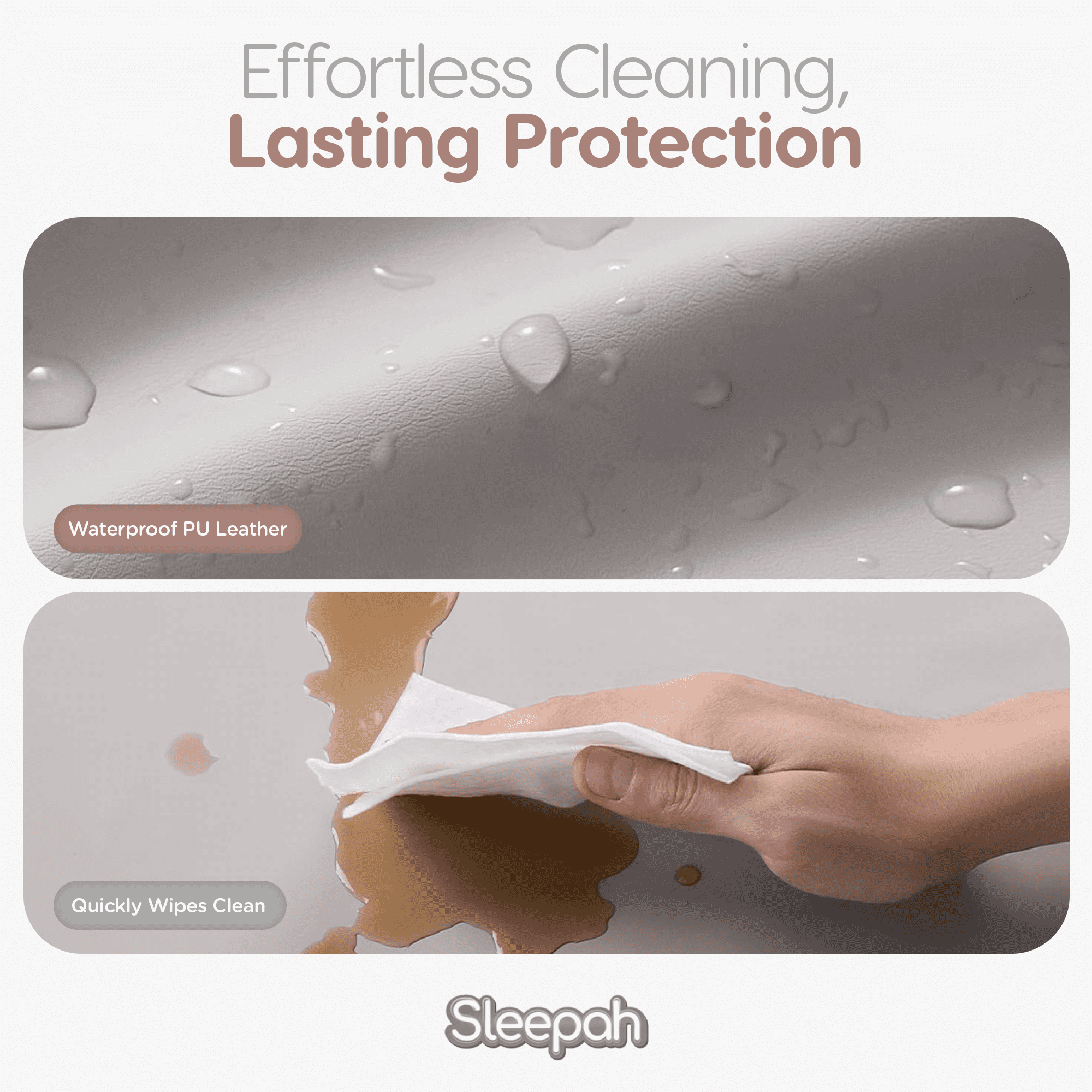 Waterproof Diaper Changing Pad by Sleepah – Vegan Leather – Wipeable Foam Changing Pad for Dresser or Table with Removable, Machine-Washable Cover – Standard Size Diaper Changing Pad – Grey