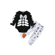 Sunisery Baby Halloween Clothes Set Long Sleeve Romper Pumpkin Pants with Knot Hat