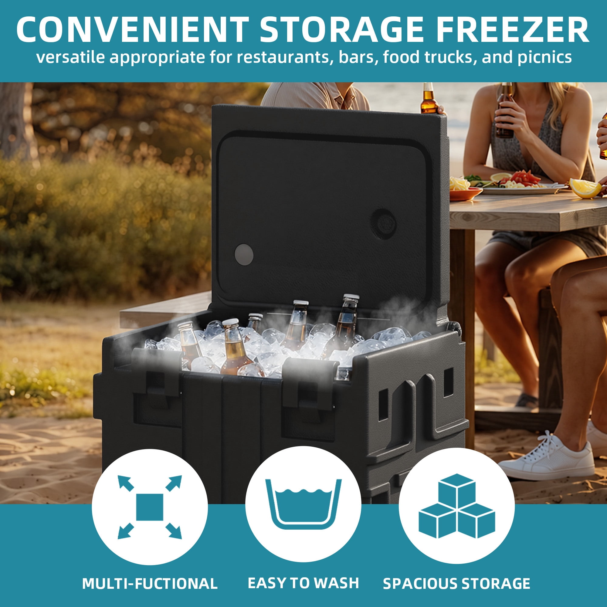 Uforic 95 Qt Insulated Food Pan Carrier, LLDPE Catering Hot Box with Stainless Steel Pan & Hidden Lockable Swivel Casters, Stackable Food Warmer Fits 6 Full-Size Pans for Restaurants & Events