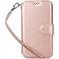 thumbnail image 6 of for iPhone 12 Mini Wallet Case with Card Holder Slots,Kickstand Phone Cover Premium Leather Magnetic Closure Slim Flip Shockproof Wrist Strap Case for iPhone 12 Mini 5.4",Rosegold, 6 of 14