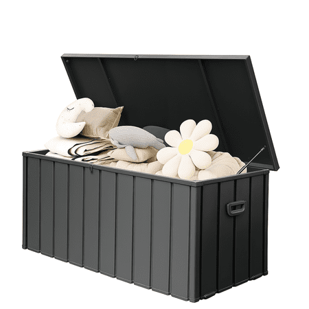 TK 190 Gallon Metal Deck Box Waterproof Steel Outdoor Box Large Patio Furniture Storage Cabinet Lockable Storage Bench for Porch Package Delivery Pill