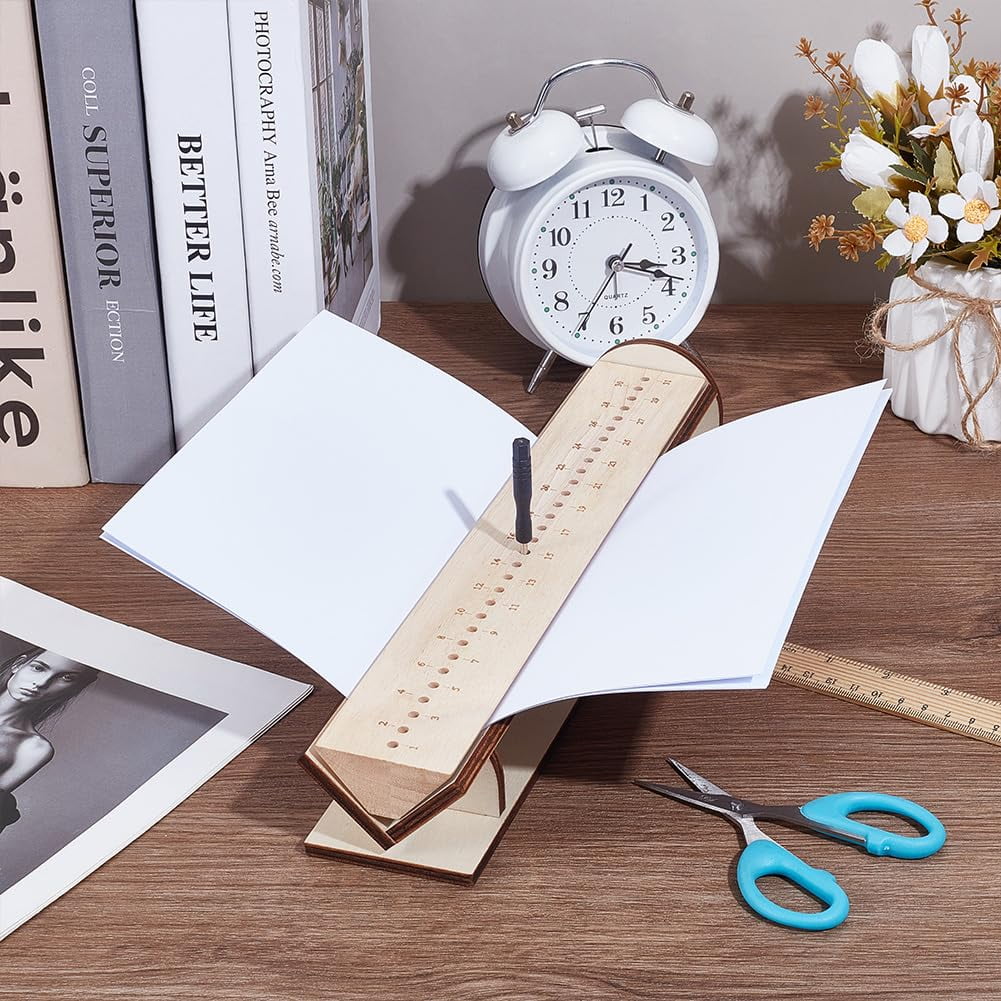 Old Lace Wood Bookbinding Punching Cradle with Piercing Guide 13.1x2.5x2.4inch Book Binding Tool for DIY Crafts Notebook Journals Planners Brown