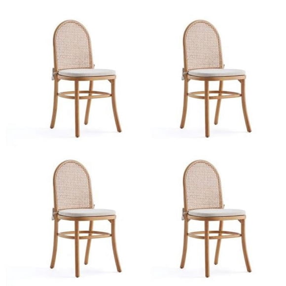 Manhattan Comfort 2-DCCA05-OM Paragon Dining Chair with Cushions, Cream, Nature & Cane - Set of 4