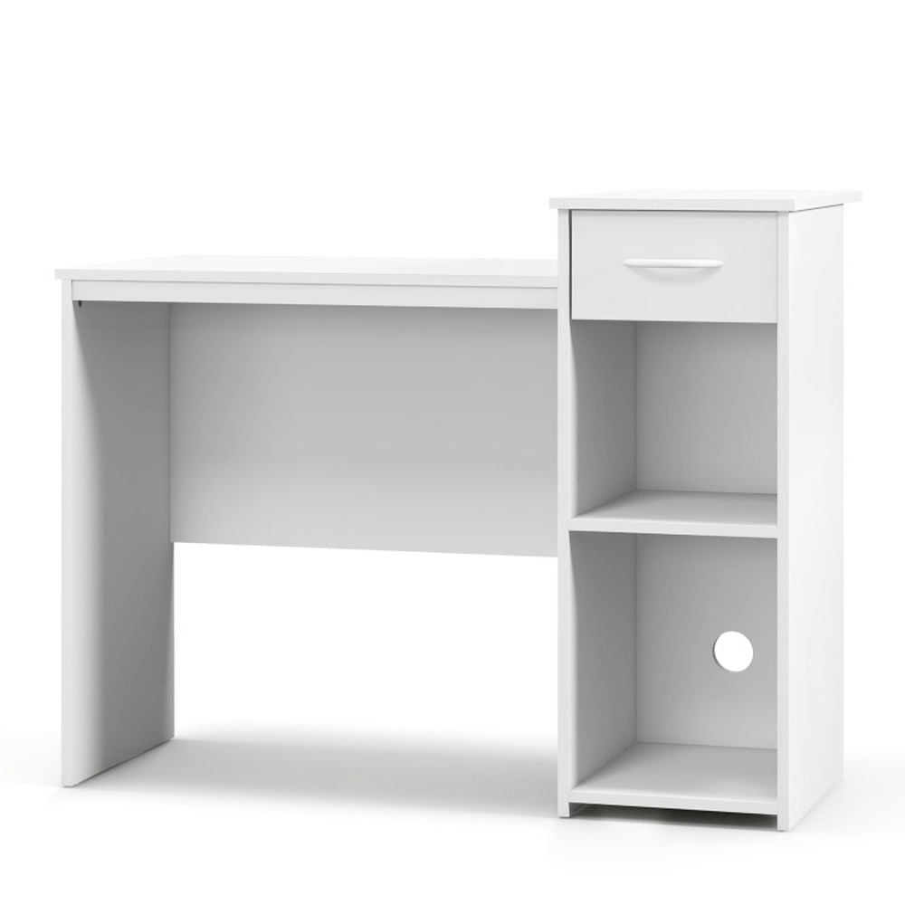 Demi Bonn Computer Desk with Drawer Modern Laptop PC Desk with Adjustable Shelf and Cable Hole, Small Home Office Desk Study Writing Table, White