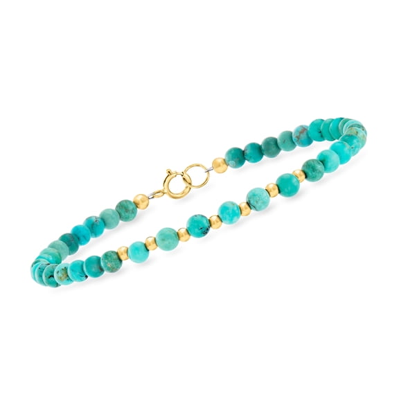 Ross-Simons 4-4.5mm Turquoise Bead Bracelet in 10kt Yellow Gold, Women's, Adult