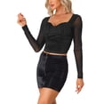 thumbnail image 4 of INSPIRE CHIC Women's Long Sleeve Mesh Sweetheart Neck Ruched Blouse with Padded Bust XS Black, 4 of 5