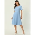 thumbnail image 2 of DARING DIVA Pleated Midi Short Sleeve A-Line Dress M Blue, 2 of 6