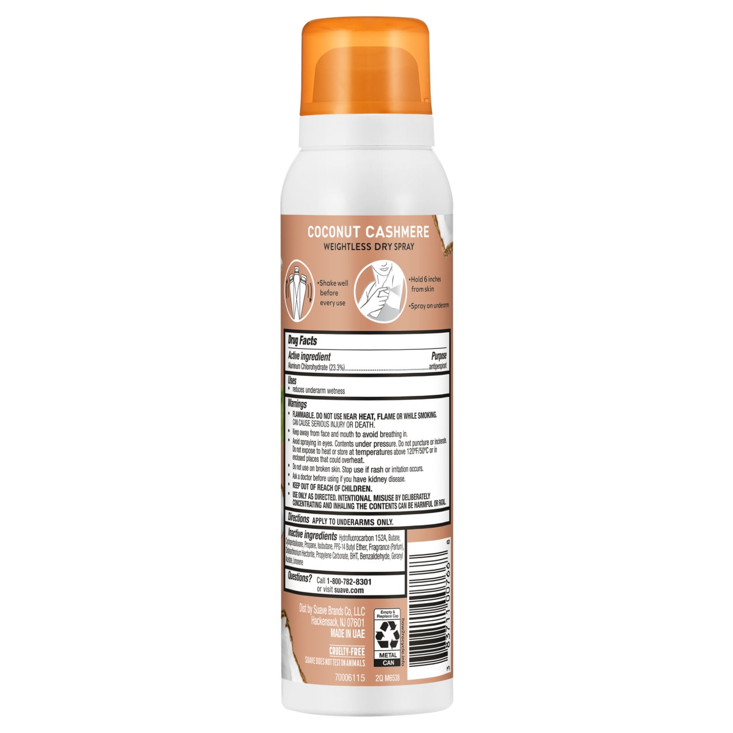 Suave Coconut Cashmere Dry Spray Antiperspirant Deodorant, 48HR Invisible Protection, 3.8 OZ
