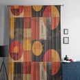 thumbnail image 5 of Red Orange Geometric Semi Sheer Curtains Drapes for Living Room, Bedroom, French Doors Window 72 Inches Long, Vintage Oil Painting Abstract Art Rod Pocket Chiffon Curtain Drapery Voile Drape Panel, 5 of 6