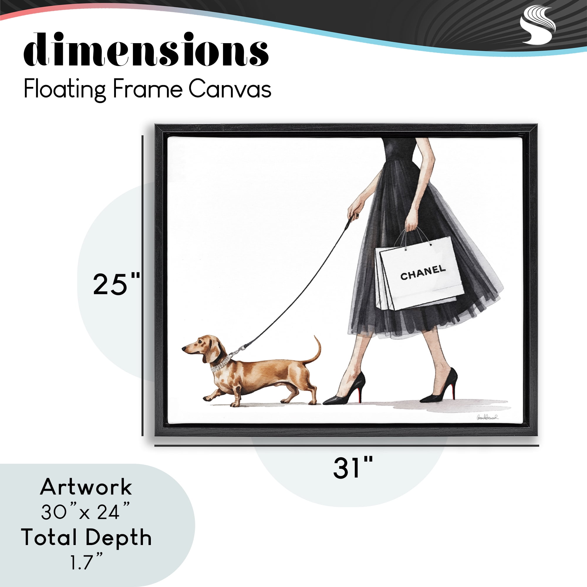 Stupell Industries Glam Dog Walking Black Framed Floater Canvas Wall Art, design by Amanda Greenwood