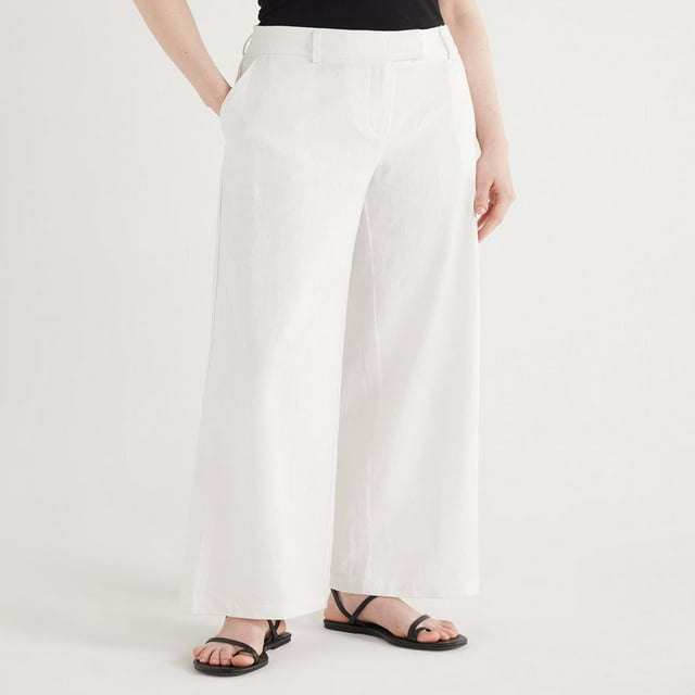 CHOK Women‘s Tailored Linen Blend Pants with Wide Leg Sizes 0-18 31.5’’ Inseam