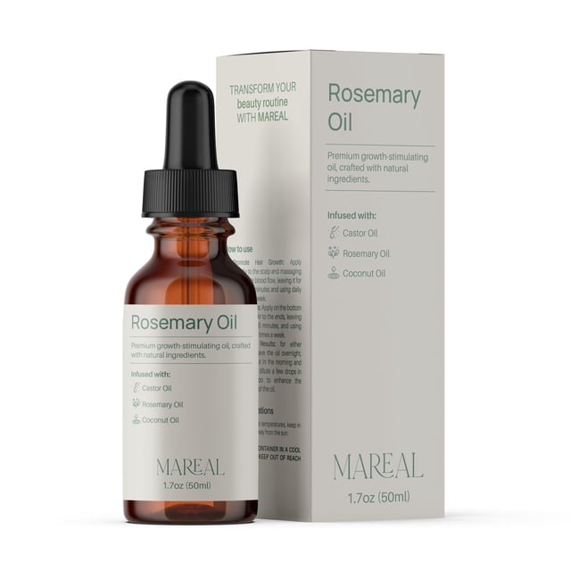 MAREAL Aceite de Romero Orgánico para El Crecimiento Del Cabello | Con Aceite de Coco Y Castor Oil | Perfecto para Cabello Seco, Dañado Y Fino | Textura Ligera | 100% Puro Y Natu