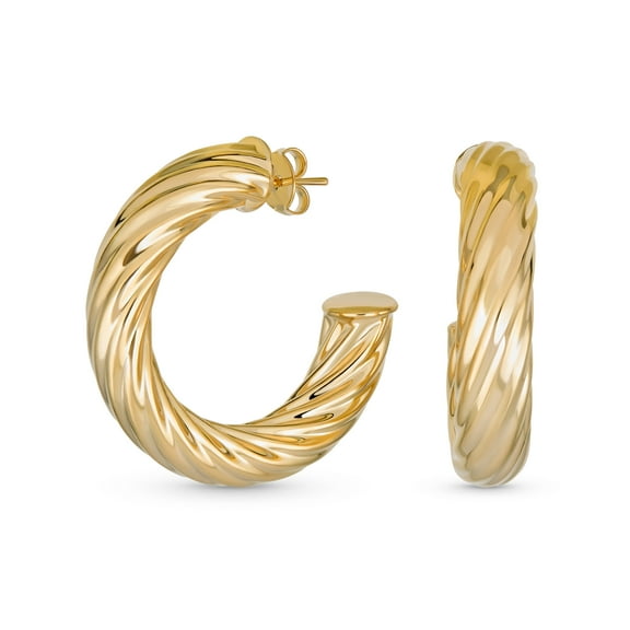 Bling Jewelry Womens Twisted Rope Hoop Huggie Earrings Gold Plated Brass 1.5 Inch