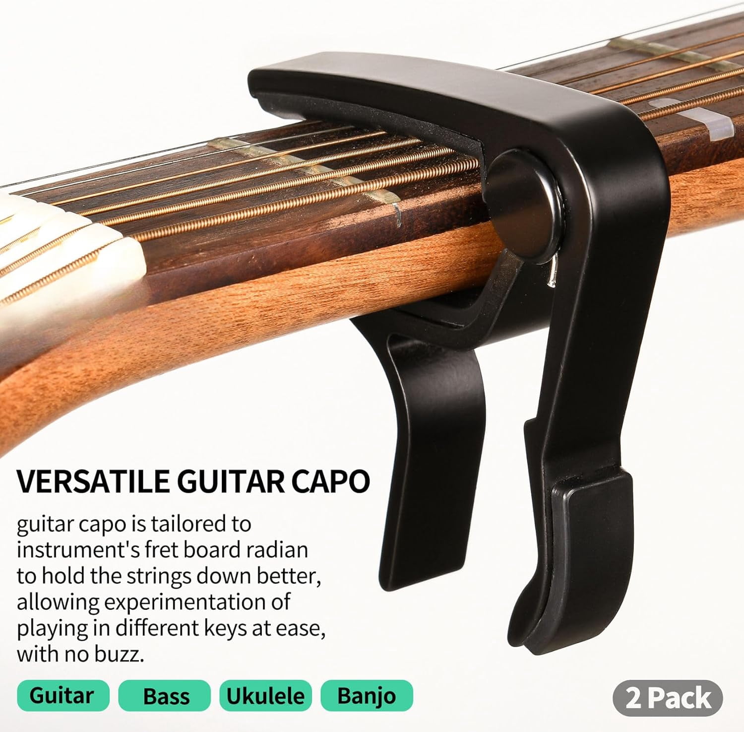Rongsi Guitar Capo, 2Pack Guitar Clamp for Acoustic Electric Guitar Bass Guitar Ukulele,Guitar Clip with 6 guitar picks