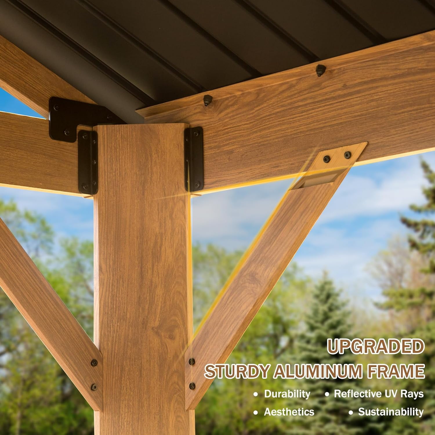 TOTAL 12' X 20' Hardtop Gazebo with Galvanized Steel Gable Roof and Wood Grain Aluminum Frame, Outdoor Permanent Gazebo Pavilion for Patio, Garden, Deck and Backyard