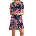 thumbnail image 1 of SMihono Robe Maxi Bohème d'Été pour Femmes Grande Taille Mode Féminine Col Rond Manches Courtes Robe Imprimée Chandail Plage Robe d'Été, 1 of 4