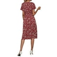thumbnail image 5 of DYMADE Womens Summer Vocation Bohemian Elastic Waist Floral Printed V-Neck Short Sleeve Fit & Flare Dresses, 5 of 5