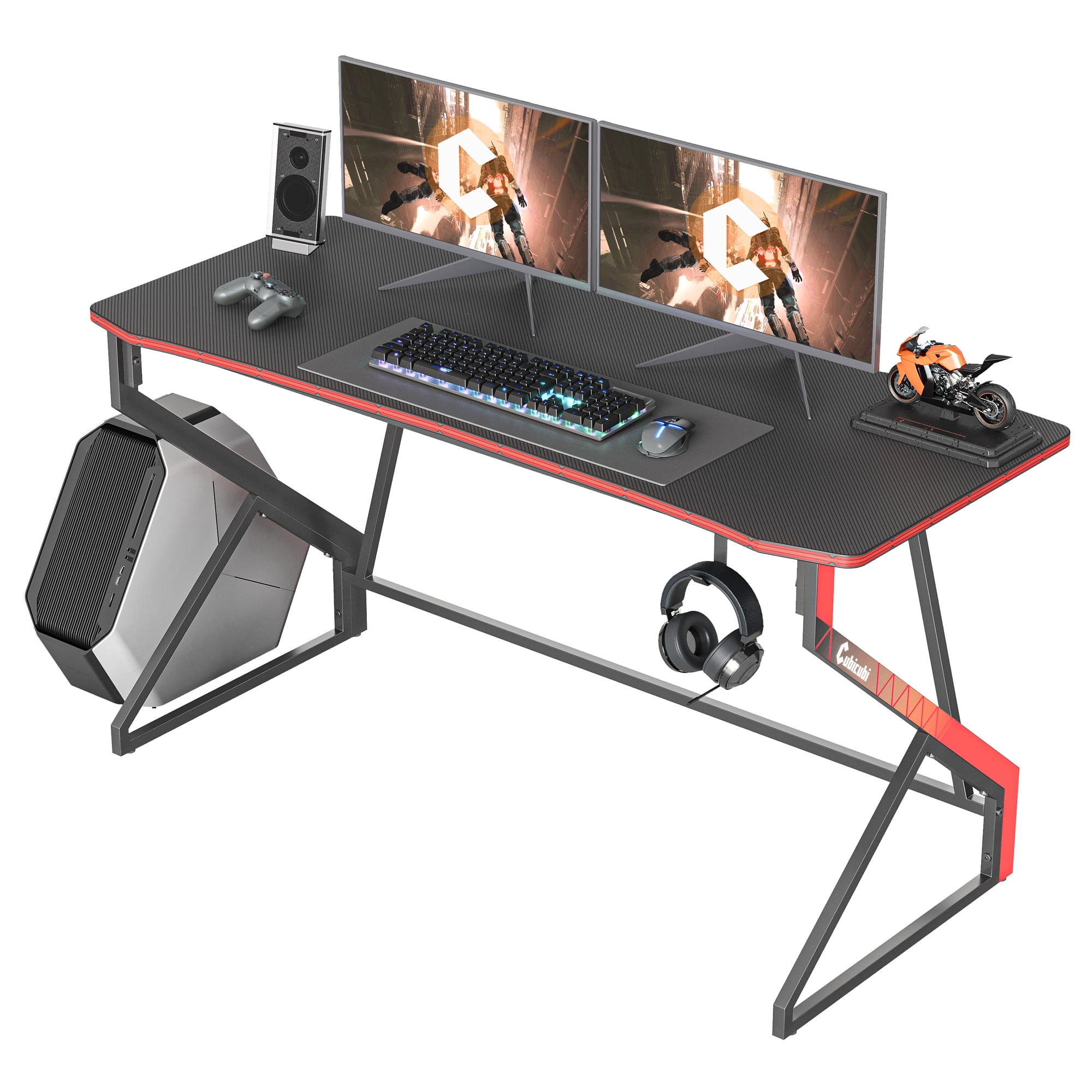 CubiCubi Gaming Desk Z Shaped 55 inch Gamer Workstation, Home Simple Computer Desk Carbon Fiber