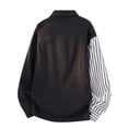thumbnail image 6 of Men's Patchwork Striped Placket Shirts Vneck Button Down Long Sleeve Loose Fit Lightweight Breathable Clothes, 6 of 9