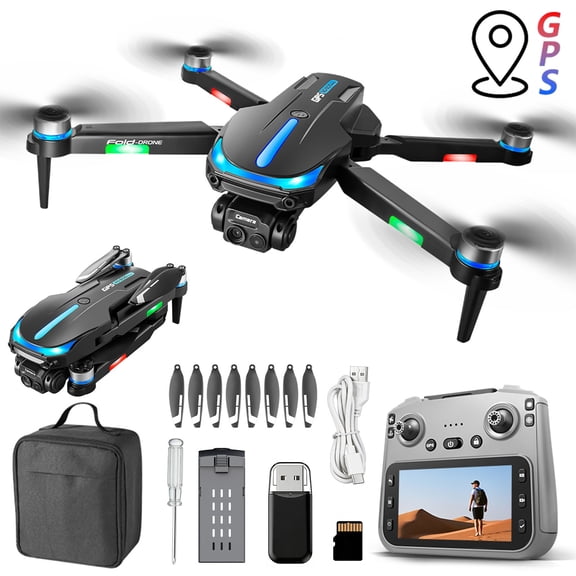 Eoozwa GPS Drone with 5 6 Inch Screen Remote Control 5G Quadcopter 2K Camera 20 Minute Flight Time LED Lights for Beginners and Enthusiasts Aerial Photography with Carrying Case