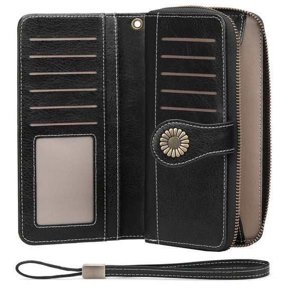 FALAN MULE Women Leather Wallet Large Capacity Bifold RFID Blocking Card Holder with Zipper Coin Pocket