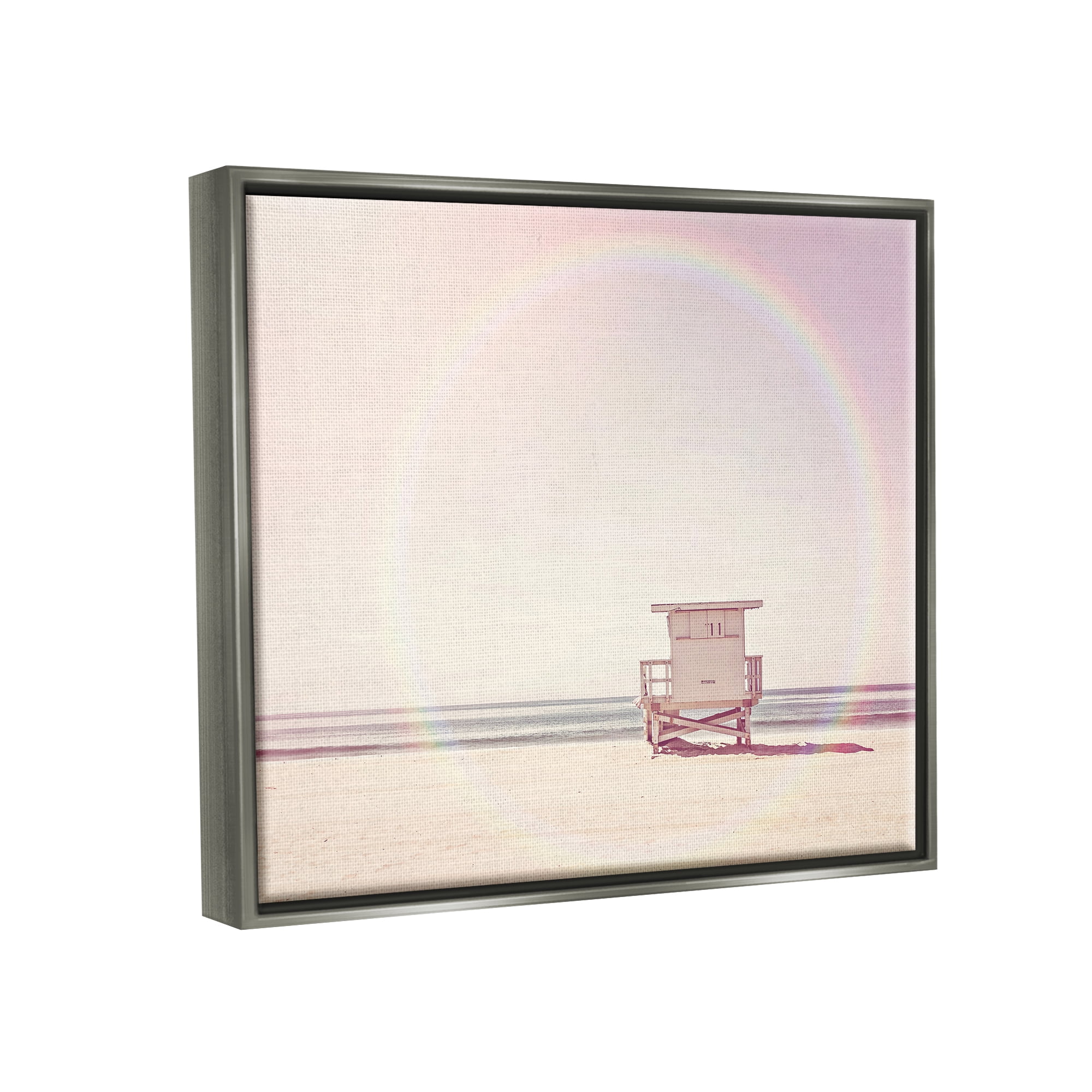 Stupell Industries Rainbow Beach Hut Photography Nature Photography Gray Floater Framed Art Print Wall Art, 31 x 25