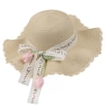 thumbnail image 2 of UTSJKR Womens Wavy Oversized Brim Straw Hat with Floral Tulip Lace Ribbon for Summer Seaside Vacation Outdoor Shoot Neighborhood Potluck Soft Elegant Accessory Beige, 2 of 8