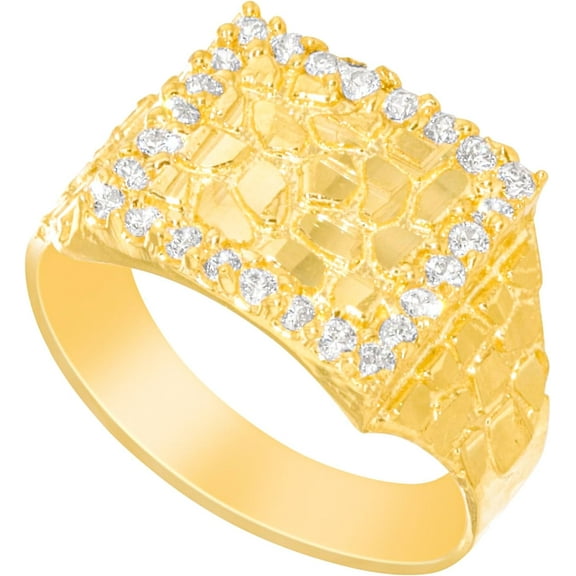 Floreo 10k Yellow Gold 13mm Solid Square CZ Border Nugget Ring