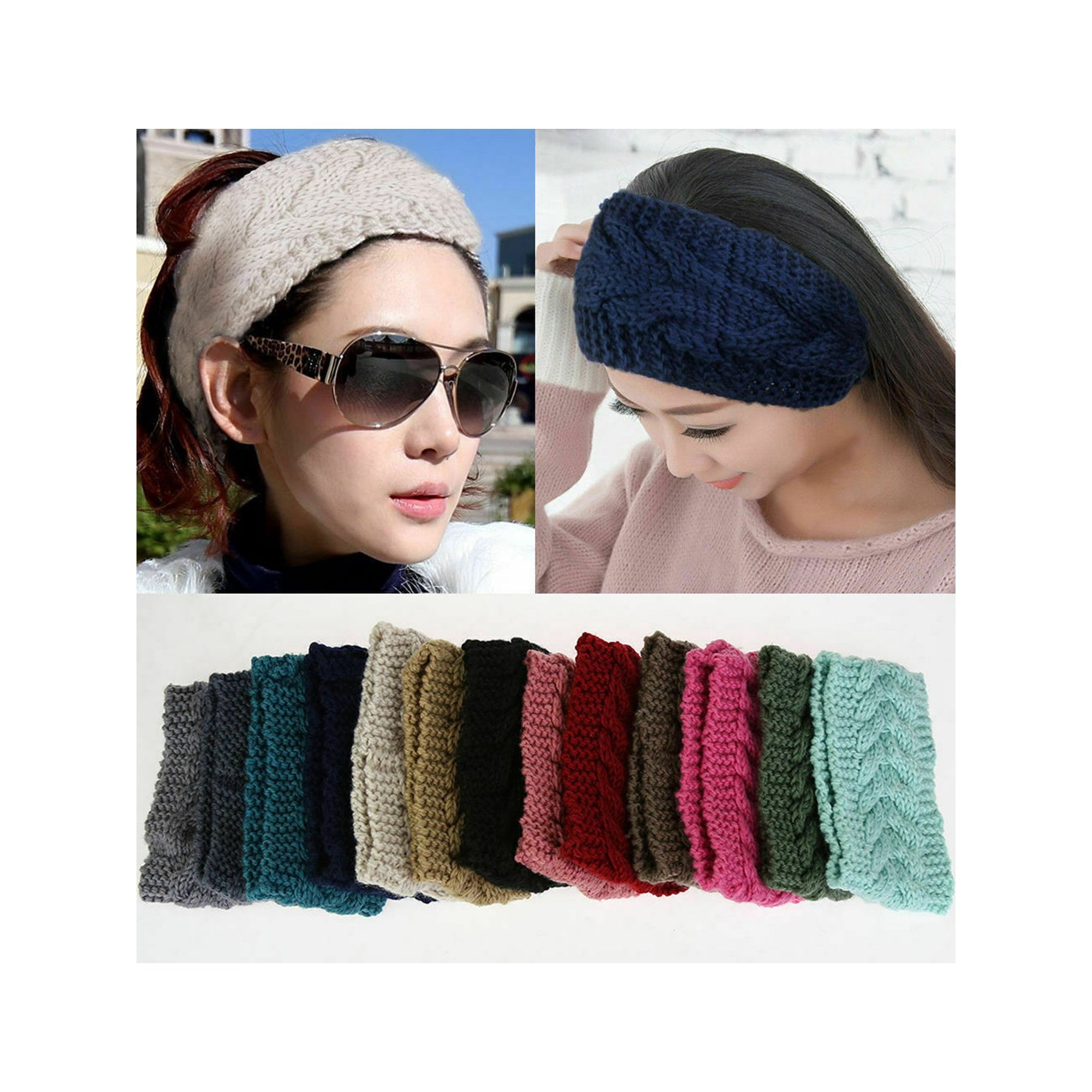 Elastic Headbands Decorative Knitting Twist Solid Color Head Wraps for