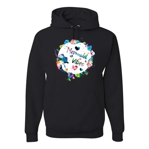 Wild Bobby, Mermaid Vibes Colorful Swimming Mermaids, Streetwear, Unisex Graphic Hoodie Sweatshirt, Black, Small