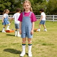 thumbnail image 2 of LRen Overalls for Girls Size 10-12 Summer Denim Shortsalls+ Solid Color Top+Socks 3Piece Set Loose Fit Cotton Daily Wear Stretchy Denim Rompers With Pockets, 2 of 7