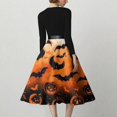 thumbnail image 4 of WTOBBY Women's Fashion Round Neck Casual Slim Halloween Printed Long Sleeve Audrey Hepburn Style Dress with Retro Design for Party and Everyday Wear ,Saffron M, 4 of 6