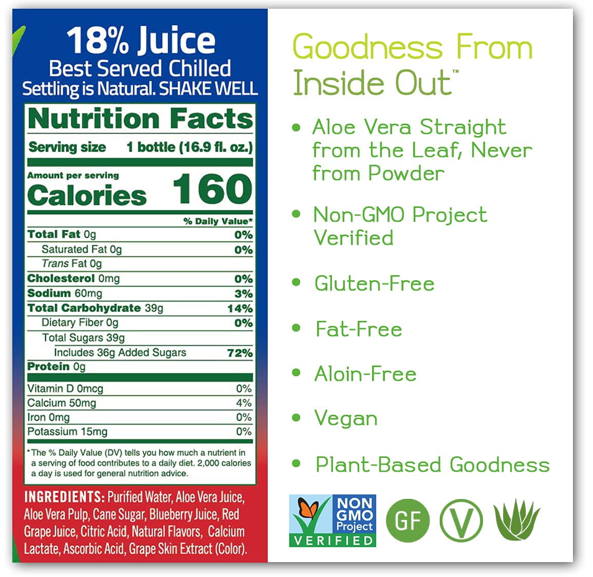 (Pack of 6) Alo Blue Aloe Vera Juice Drink with Blueberry, 16.9 fl oz