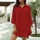 thumbnail image 2 of Traje de baño de gasa caftán con ribete de manga 3/4 para mujer Pompotops  lopia1000763, 2 of 9