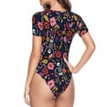 thumbnail image 4 of Easygdp Dancing Skeletons Floral Garden Women's One-Piece Swimsuit Slim Fit Crew Neck Bodysuit Athletic Swimwear with Concealed Buckle - Large, 4 of 9