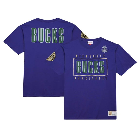 Men's Mitchell & Ness Purple Milwaukee Bucks Hardwood Classics Team OG 2.0 Premium Vintage Logo T-Shirt