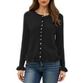 thumbnail image 5 of vigerkar Womens Casual Ruffle Cardigan Sweaters Button Up Crew Neck Long Sleeve Sweater Cute Soft Knit Tops (Black, M), 5 of 7
