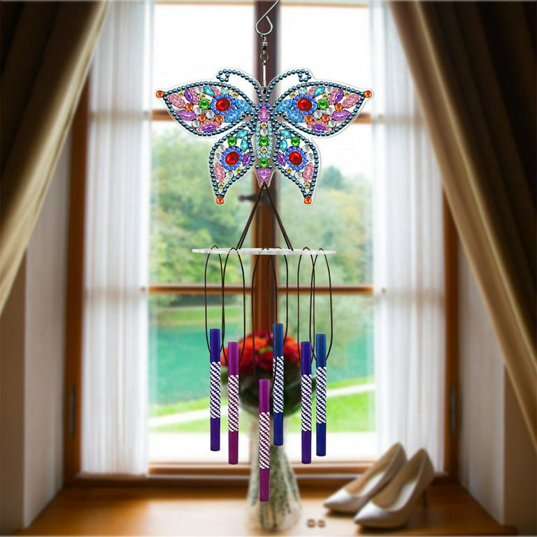 Famure 5D Diamond Painting DIY Wind Chimes Diamond Painting Wind Chimes  Hangings Pendant DIY Wind Chimes Diamond Art Outdoor Garden Yard Decor  Special Shaped Drill Butterfly Wall Decoration great gift 
