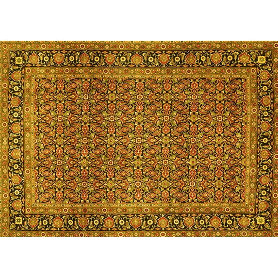 Ahgly Company Machine Washable Indoor Rectangle Persian Yellow Traditional Area Rugs, 2' x 4'
