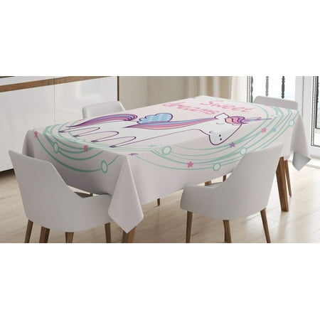 

Sweet Dreams Tablecloth Cute Magical Unicorn with Hand Drawn Circles Dots and Stars Nursery Theme Rectangular Table Cover for Dining Room Kitchen 60 X 90 Inches Multicolor by Ambesonne