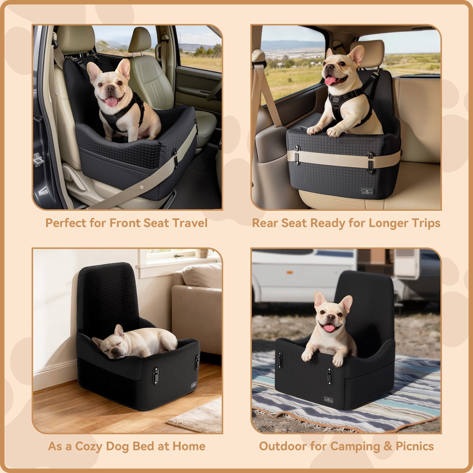 PETSFIT Dog Booster Car Seat for Small/Medium Dogs Up to 35 lbs – Patented Safety System, 6" Memory Foam Pet Car Seat, Fully Detachable and Washable Cover, Front/Back Seat Travel Booster (Black)