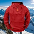 thumbnail image 2 of Momasggi Mens Quarter Zip Hoodies Drawstring Long Sleeve Hooded Sweatshirts Casual Stand Collar Pullover Tops Outdoor Tactical Hoodie with Pockets Red M, 2 of 6