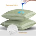 thumbnail image 4 of Sage Green Geometric Throw Pillow Covers 24x24 Inch Set of 2, White Greek Key Design Burlap Modern Art Waterproof Outdoor Pillow Covers, Decorative Cushion Pillowcases for Couch, Sofa, Bed, Patio, 4 of 9