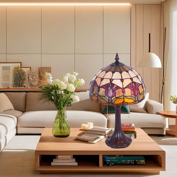 More Change 12" Tiffany Lamp Stained Glass Lamp Bedroom Table lamp Retro Reading Desk Light for Bedside Living Room Office Dormitory Dining Room