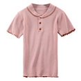 thumbnail image 2 of Camisa De Punto Mujer Verano Con Volantes Manga Corta Cuello De Muñeca Casual Top, Rosa Scienceny AP001288-02B, 2 of 7