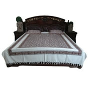 Mogul Bohemian Bedding Indian Bed Throw Floral Print Cotton Tapestry Bedspread 3p Set