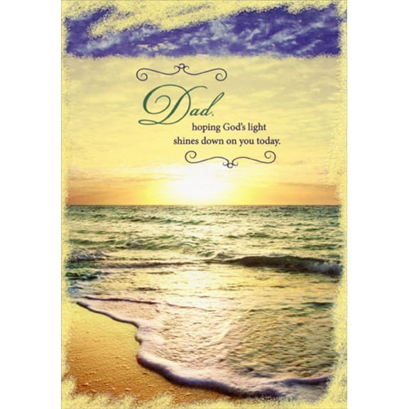 Designer Greetings Waves on Shore with Yellow Glittered Border Religious / Inspirational Birthday Card for Dad