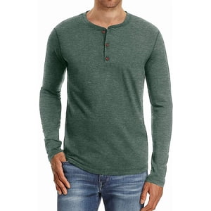 JWD Men's Long Sleeve Henley Shirt
