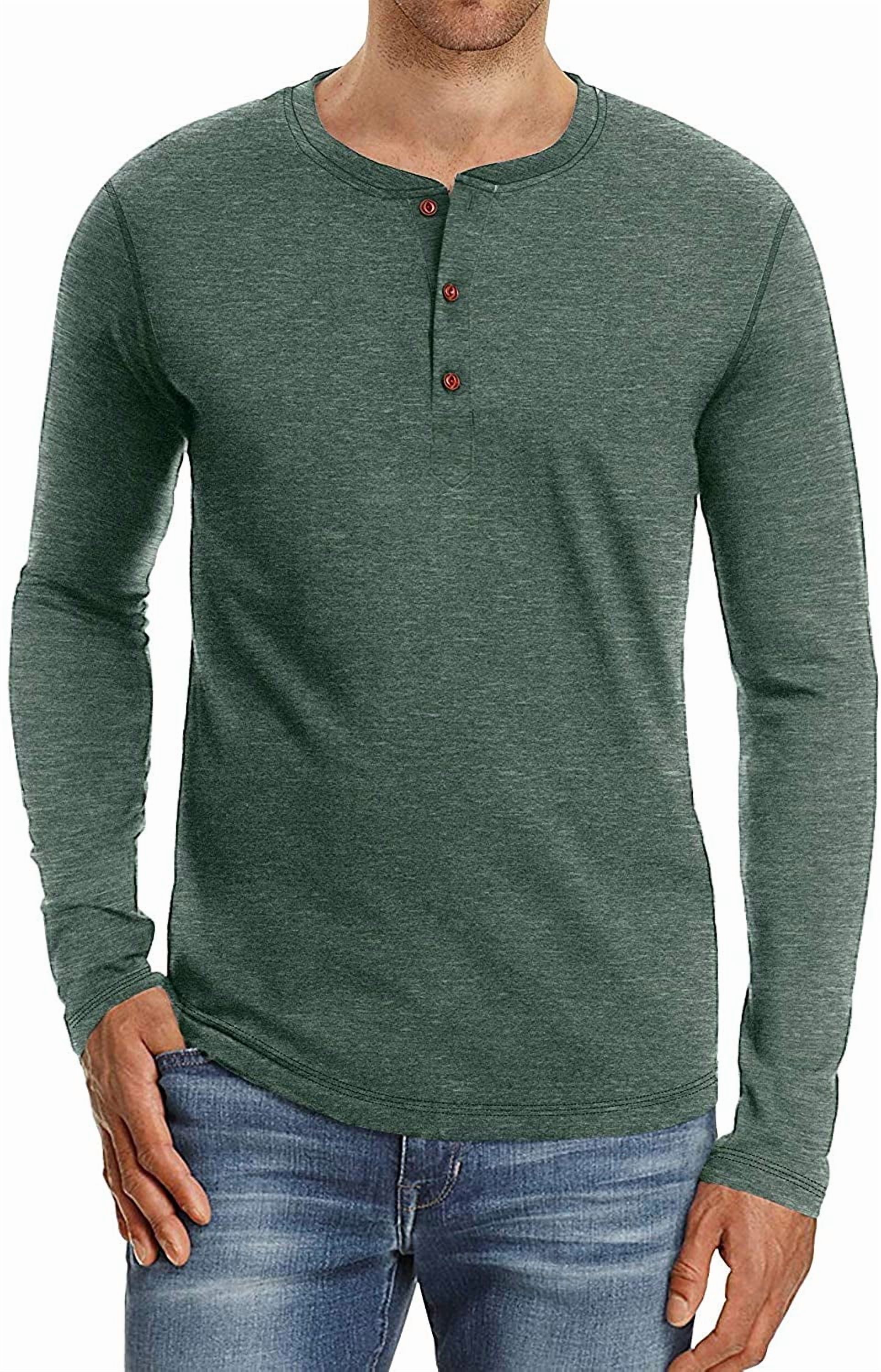 JWD Mens Henley Long Sleeve T-Shirt Cotton Casual Shirt US Large VG Green
